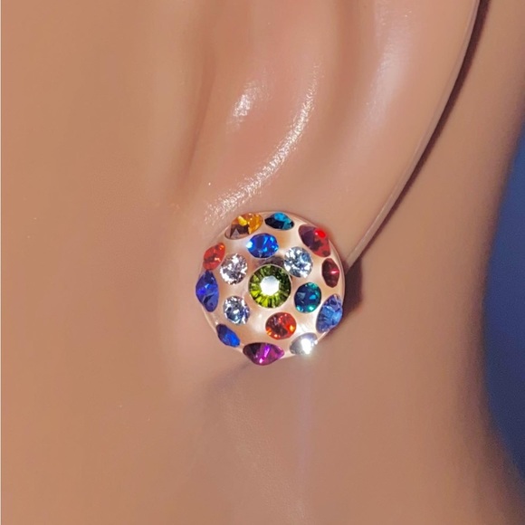 Multi Coloured Stud Earrings Embellished With Genuine “Crystal Stone Elements” - Picture 4 of 10
